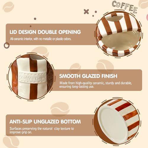 Ceramic Coffee Mugs 10 oz Retro Striped Coffee Mug No Handle with Straw - Image 5
