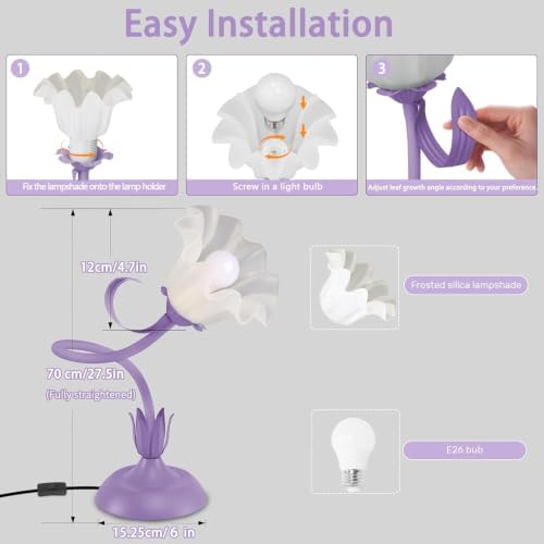 Women Bedside Table Lamps for Bedroom, Cute Flower Desk Lamp with Adjustable Flexible Gooseneck, 3 Color Temperatures Nightstand Lamp with E26 LED Bulbs, Floral Lamp for Living Room, Office,Reading - Image 6