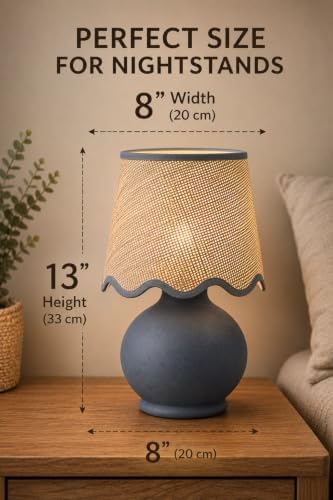 Benton Ceramic Table Lamp with Fabric Shade – 13" Bedside Accent Lamp for Bedroom, Living Room & Nightstand (Slate Blue) - Image 5