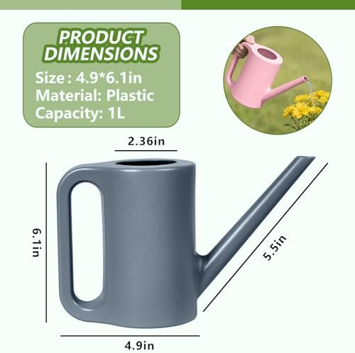 Plastic Watering Can - for Indoor and Outdoor Home Garden Plants - with Long Spout -Emerald Green - 1/4 Gallon - Image 2