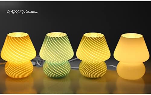 BSOD Glass Mushroom Bedside Table Lamp, Yellow Translucent Murano Vintage Style Striped Small Nightstand Desklamp Swirl Light for Home Decor, Dining, Living, Bedroom, Gift (Stripe Yellow) - Image 4