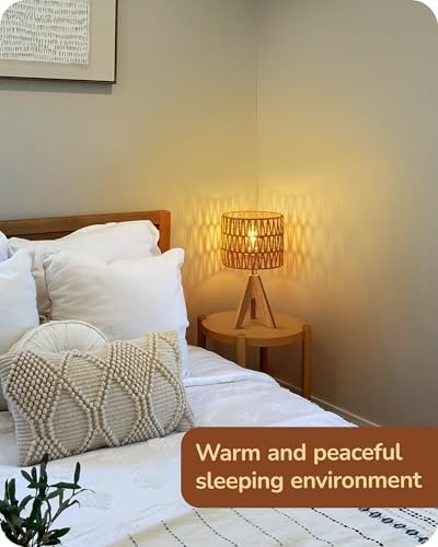 EDISHINE Rattan Small Table Lamp, Boho Nightstand Lamp, 14.2", E26 Base - Image 7