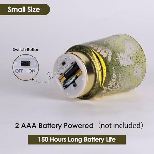 Eywamage Battery Operated Glass Table Lamp, Boho Green Ferns Leaves Mood Light with Remote, Cordless Bedside Accent Lamp Room Decor - Image 4