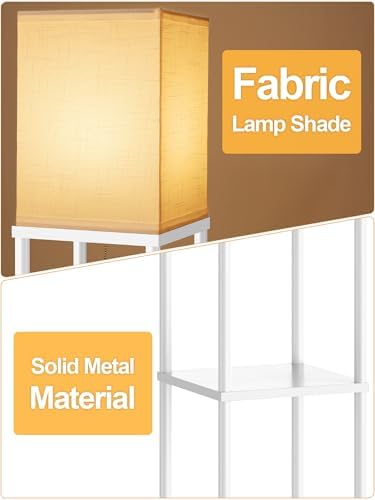Floor Lamp with Shelves for Living Room White, Shelf Floor Lamp with 3 CCT LED Bulb, Corner Display Standing Column Lamp Etagere Organizer Tower Nightstand with White Linen Shade for Bedroom, Office - Image 2