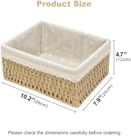 Large Wicker Storage Basket with Liner, Hand-Woven Paper Rope Rattan Organizer Bin for Pantry, Countertop, Bathroom, Bedroom, Shelves (Beige, L) - Image 2