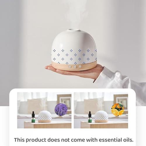 300ml Essential Ceramic Diffuser,Round Aroma Luruxy Porcelain Diffuser Night Light Captivating Exquisite Blue and White Patterned Elegance Nano Water Mist Humidifier - Image 4