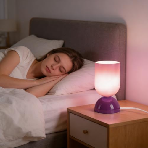 8.9" Dimmable Modern Glass Table Lamp with Dome Base, Glossy Purple - Image 6