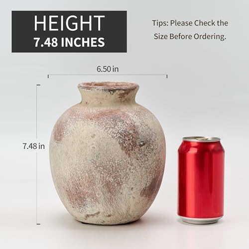 SIDUCAL Ceramic Decorative Flower Vase | 7.48 Inch Pottery Rustic Farmhouse Boho Vase for Home Decor, Table, Living Room, Bathroom, Coffee Desk, Shelf, Mantel Decoration, Wedding, Terra - Image 3