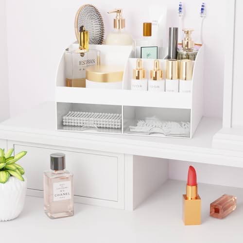 Makeup Organizer with Drawers, Cosmetic Storage for Dresser Vanity and Bathroom Countertop, Beauty Holder for Lipstick Brush, Skincare Organizer for Vanity, Cosmetic Display Case (White-2P) - Image 5