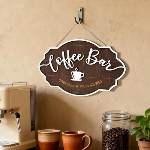 Woodamore Small Coffee Bar Sign for Wall, 7x11.3 Vintage Wood Kitchen Decor by Woodamore