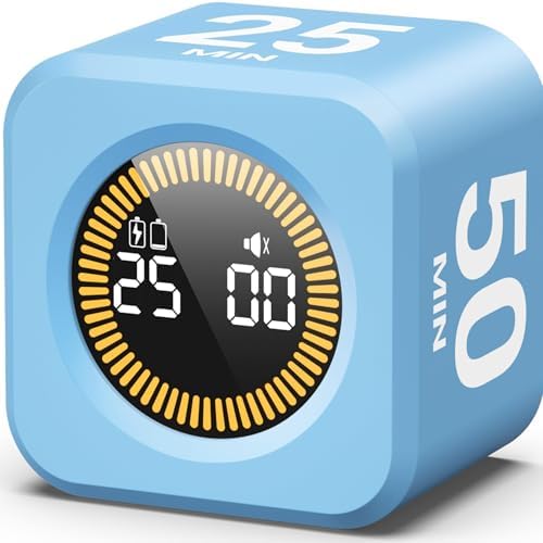 KADAMS Visual Timer – Cube Pomodoro Timer, LED Countdown Ring & Count Up Mode, Silent Flip Productivity Timer for Study, Classroom, Office, Cooking (Blue 5-10-25-50 min) by KADAMS
