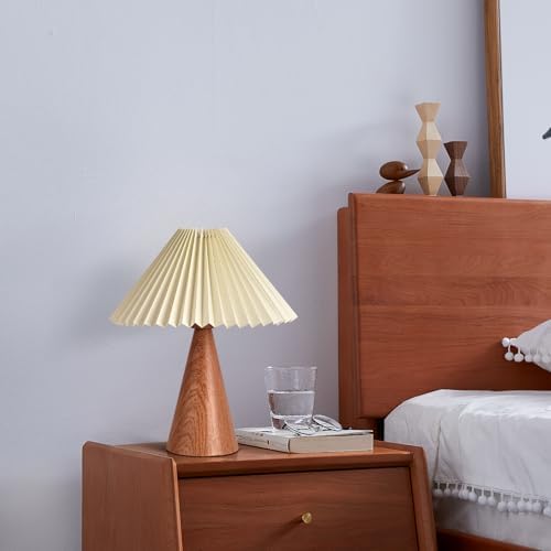 Ziqqeelam Wood Grain Small Table Lamp, Cute Table Lamp, Pleated Table Lamp, Wooden Bedroom Lamps for Nightstand, Small Scalloped Lamp Shade Table Lamps for Small Spaces for Bedroom,Living Room - Image 4