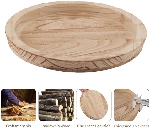 Hanobe Wooden Decortaive Coffee Table Tray, Round Candle Holder Centerpiece - Image 6