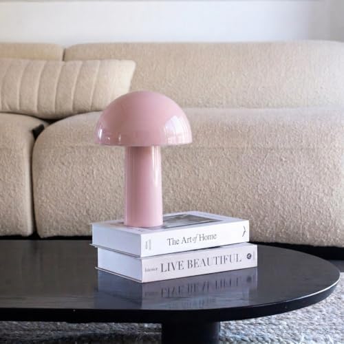 Brightech Celia Table Lamp – 10" Touch-Controlled Mushroom Accent Lamp, Cordless & Dimmable LED, Portable & Rechargeable Bedside Night Light, Sustainable Recycled Modern Patio Lamp, Home Décor – Pink - Image 3