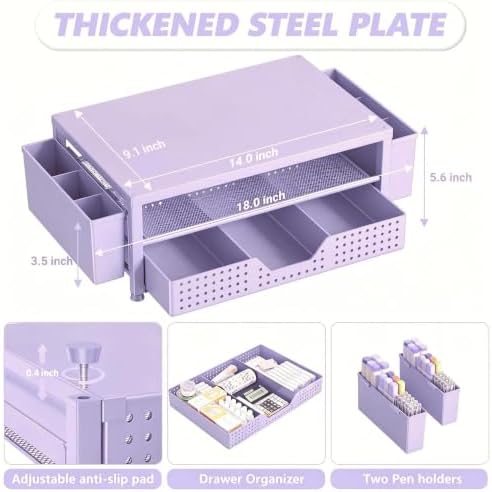 OPNICE Desk Organizers and Accessories, Computer Monitor Stand Riser with Drawer and 2 Pen Holders, Printer & Laptop Stand, Office Desk Accessories & Workspace Organizers for Home Office Supplies, Purple - Image 7