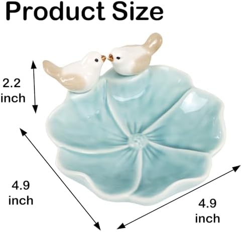 Fordonral Ceramic Jewelry Tray Trinket Dish Decorative Cute Bird & Lotus Leaf Ring Holder Dish Aesthetic Room Vanity Decor (Blue) - Image 2