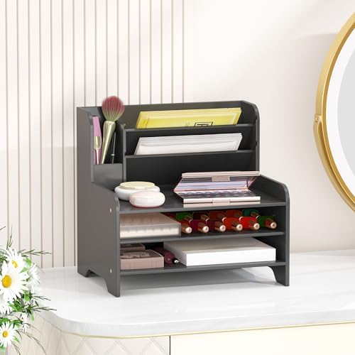 Bamboo File Organizer for Desk, Paper Tray with Pen Holder - Image 3