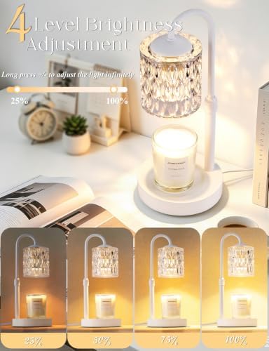 Briever Dimmable Candle Warmer Lamp with Timer, Height Adjustable Electric Candle Wax Warmer, Birthday Gifts for Women Mom, House Warming Gifts New Home Decor, Solid Wood Base, White Clear - Image 3