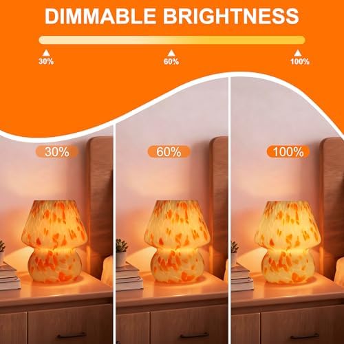 Mushroom Lamp Set of 2, Small Glass Table Lamp, Bedside Nightstand Lamp, Cute Desk Lamp for Bedroom, Dorm, Living Room & Kitchen, Classic Vintage Home Decor Lamp (2, Orange&White) - Image 3