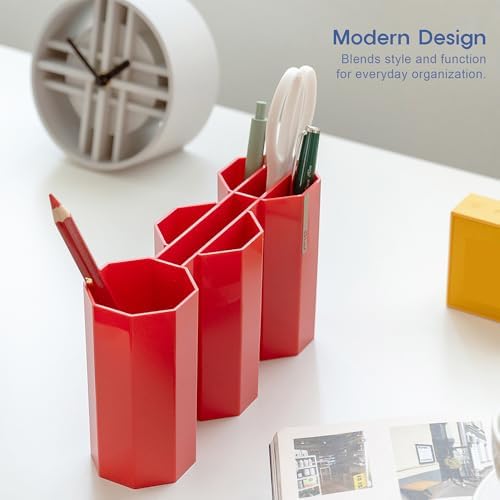 AonT Design Small Desk Organizer - Red Pen Tray & Holder (Multi-Compartment) (Made in Korea) – Modern Office Storage Supplies Organizer and Aesthetic Decor for Accessories - Image 3