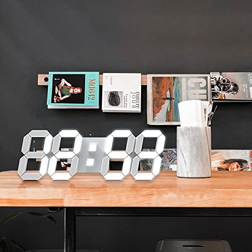 15" 3D LED Digital Wall Clock, Large Decor Wall Clock, White - Image 3