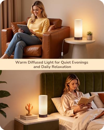 EDISHINE 9.85" Glass Table Lamp, Dark Walnut Wood Base, Easy to Assemble - Image 7