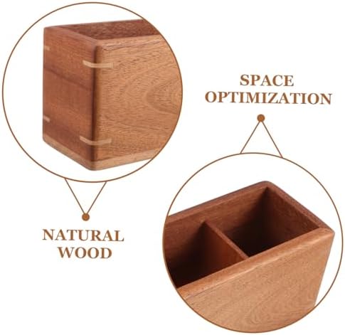 Rustic Brown Wooden Desk Organizer 7.9 X 3.8 X 3.2 Inches Rectangular Storage Box with Compartments for Office Supplies, Remote Controls, and Makeup Brushes, Decorative Wood - Image 3