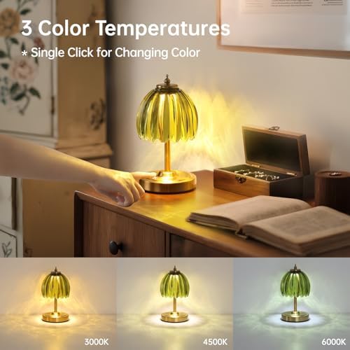 Shenmoyl Set of 2 Tulip Table Lamp with 5200mAh Battery & Touch Control, Cordless Small Table Lamp with 3 Colors, Rechargeable Battery Operated Table Lamps for Nightstand, Bedroom (Green Tulip) - Image 4