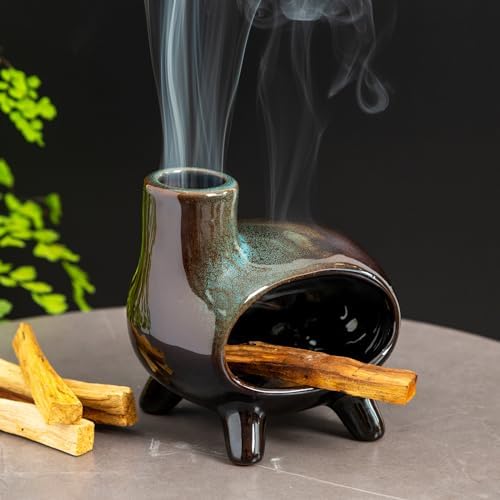 MOUGIGI Handcrafted Ceramic Palo Santo Holder Burner with Green Glaze - Image 2
