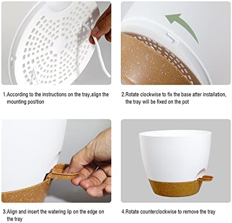 UOUZ Large Self Watering Pots, 12/10/9 Plastic Planters with High Drainage Holes and Deep Reservoir for Indoor Outdoor Garden Plants and Flowers, White with Brown - Image 5