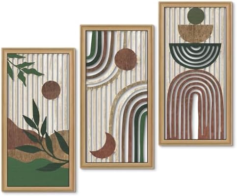Putuo Decor Boho Wall Art Set of 3 Modern Minimalist Wooden Wall Decor Abstract Earth Tone Room Decorations Mid Century Artwork for Living Room Bedroom Office in Earthwood Canyon 16.5 x 8.6 Inch by PUTUODECOR