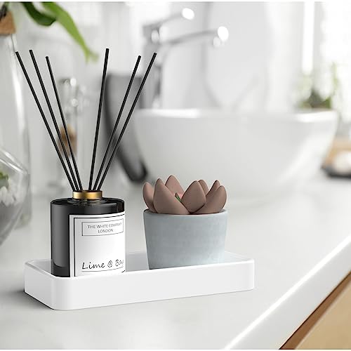 Gurygo 8" - Small Rectangular Vanity Tray for Bathroom - Ceramic Kitchen Soap Tray - Countertop and Vanity Tray - Comestic Holder Bathtub Organizer - Bathroom Tray, (White, Set/1) - Image 6