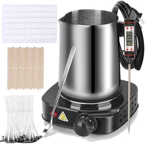 Haccah Candle Making Kit, Wax Melter for Candle Making Supplies, Candle Wax Warmer for Adults,Beginners, Including 500w Electric Stove,900ml Melting Wax Pouring Pot, Thermometer, Spoon, Candle Wick by CandleMakingKits