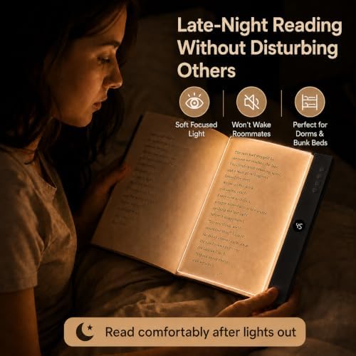 Book Light, Rechargeable Clear LED Flat Book Lights for Reading in Bed at Night with 3 Colors & Timer, Portable Bookmark Light, Bookish Gifts for Women Readers Kids Book Lovers(1, Black) - Image 3