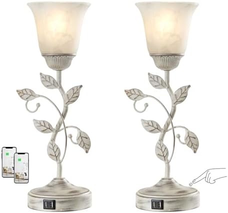 Set of 2 Rustic Touch Table Lamps for Bedroom 2 USB C+A by RORIANO