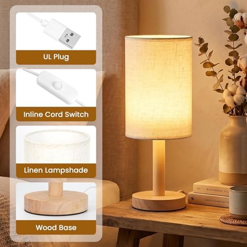 Small Table Lamp Set of 2, Round Tall Bedside Lamps - Image 2