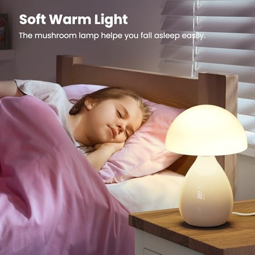 Mushroom Lamp Small Vintage Table Light, Mini Modern Lamp Bedside Nightstand LED, Small Light Dimmable for Bedroom, Living Room, Ceramic Base Glass Led Home Decor for Woman Gifts - Image 5