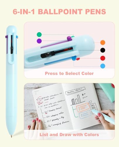 56 PCS Aesthetic School Supplies with Large Pencil Case, 5 Inspirational Ballpoint Pens, 12 Pastel Highlighters, 5 Black Ink Gel Pens, 6 Mechanical Pencils 0.5-0.7mm College Student Essentials (Blue) - Image 5