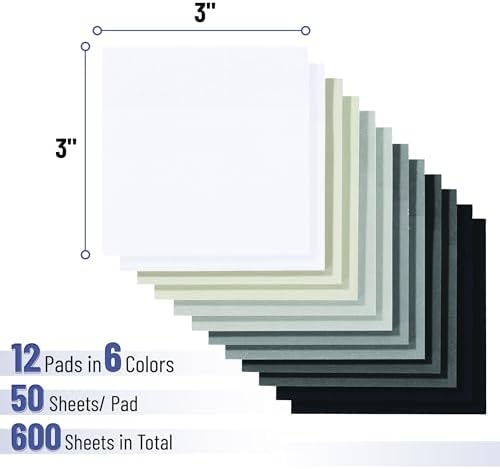 Mr. Pen- Sticky Notes, 3"x3", 12 Pads, 600 Sheets, Greyish Tones - Image 2