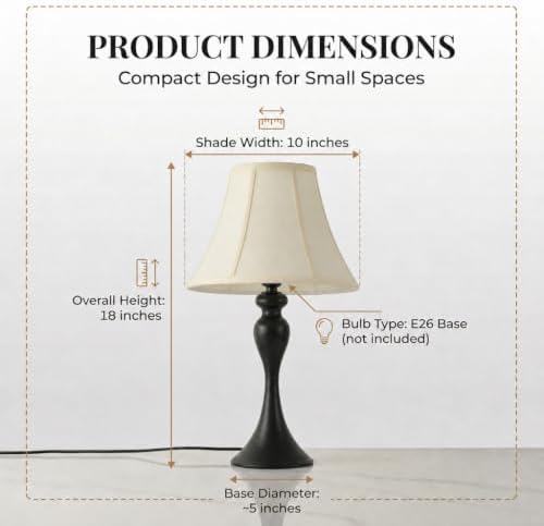 Traditional Table Lamp, Vintage Desk Lamp for Living Room with Fabric Shade, Farmhouse Bedside Lamp Black Finish for Bedroom Hotel Nightstand Office (Pack-01) - Image 3
