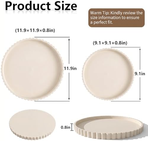 Silicone Bathroom Vanity Trays for Counter - 9.1 Inch Round Small Bathroom Tray with Scalloped Edge Vanity Organizer, Coffee Table Decor, Decorative Tray for Candle Key Skincare Perfume Storage, Beige - Image 2