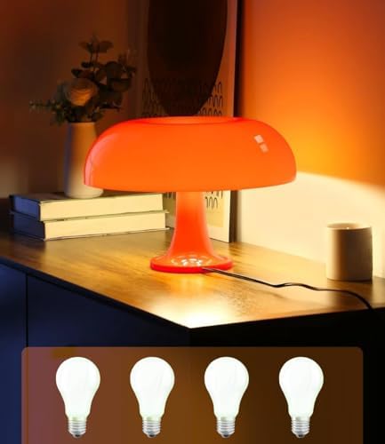 Orange Mushroom Lamp, Mid Century Modern Table Lamp for Bedroom, Aesthetic Mushroom Decor Bedside Small Lamps, 2700K(Bulb Replaceable, Bulb Included, Plug Powered) by Anykonio