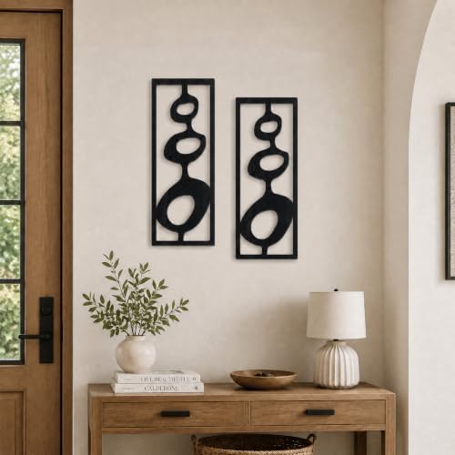 Zzbakress 2 Pcs Mid Century Wall Art Modern Geometric Wood Wall Decor Black - Image 6
