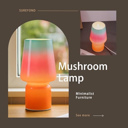 Mushroom Lamp,Mother's Day Gifts,Small Table Lamp,Cute Nightstand Kitchen Mini Lamp,Glass Table Lamp,Suitable for Bedrooms, Kitchens, Living Rooms, Bedside, Girl Gifts（Blue Gradient） - Image 3
