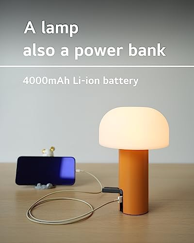 WEILAILUX Small Cordless Mushroom Table Lamp, Waterproof Shower Lamp Orange - Image 4
