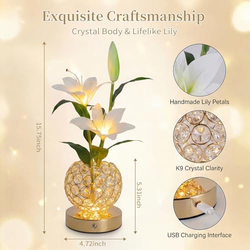 Stargazer Lily Crystal Table Lamp, Rechargeable Touch Flowers Lamp - Image 5