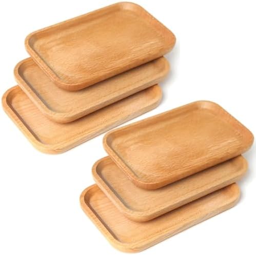 Linwnil 6 Pack 8 x 5 Inches Serving Platter Tray, Tray Cheese Plate Rectangular Platter for Fruit, Appetizer, Bread,Rectangular Avoid Sliding and Spilling Food (Wood Trays x 6Pack) by Linwnil