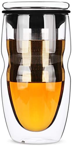 BTaT- Double Wall Glass Tea Cup With Stainless Steel Infuser and Lid, 16 oz, Borosilicate Glass Tea Mug Infuser, Gifts for Tea Lovers by BrewToATea