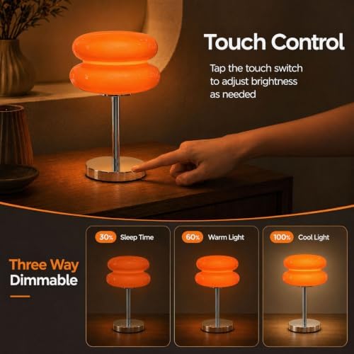 Senzoy Double-Layer Tart Night Light, Glass Mushroom Table Lamp, Orange - Image 3
