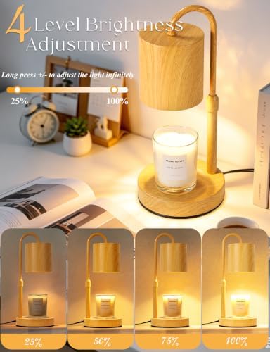 Briever Dimmable Candle Warmer Lamp with Timer, Height Adjustable Electric Candle Wax Warmer, Birthday Gifts for Women Mom, House Warming Gifts New Home Decor, Solid Wood Base, Wood Grain - Image 3